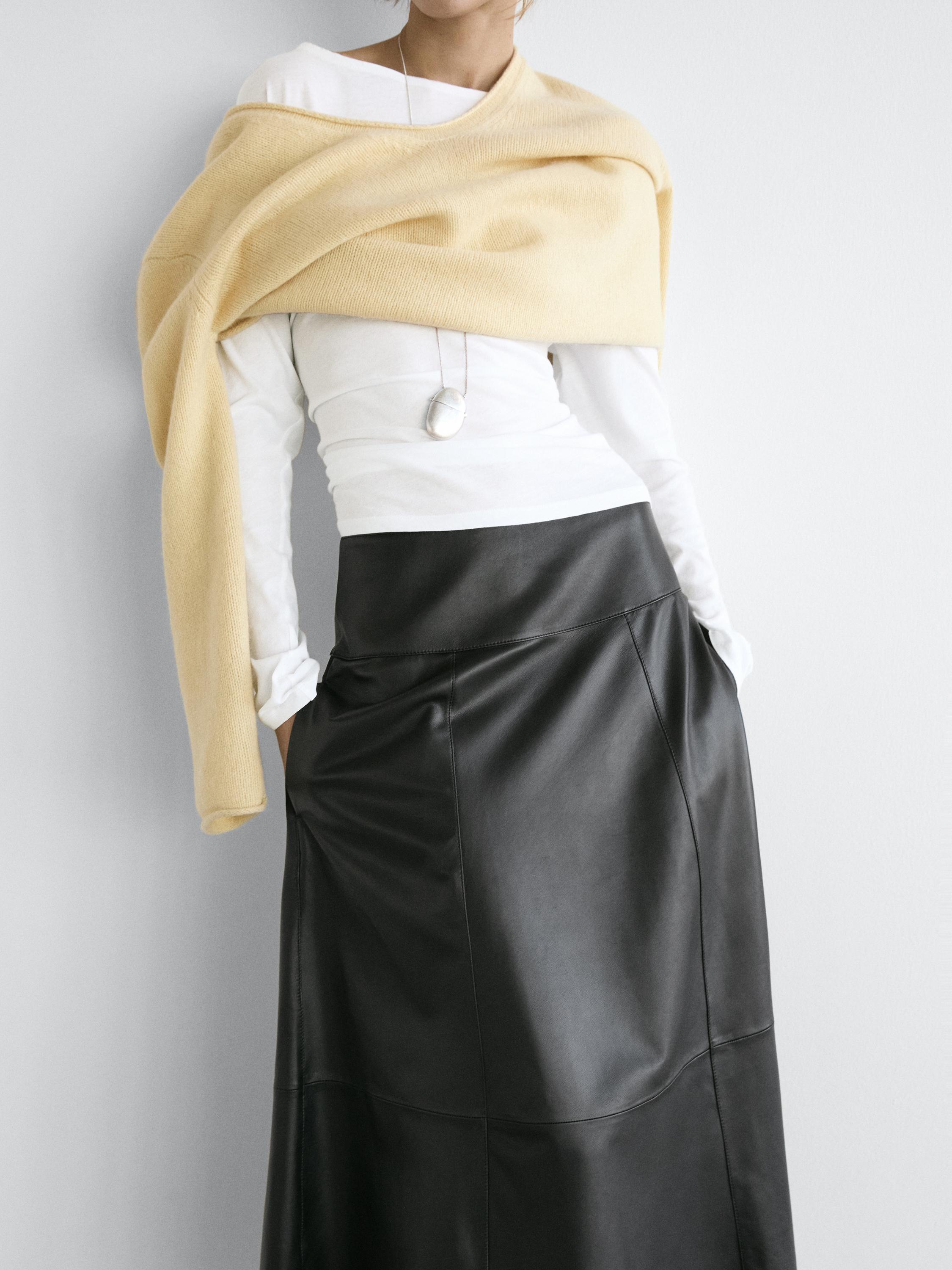 Nappa leather midi skirt with seams